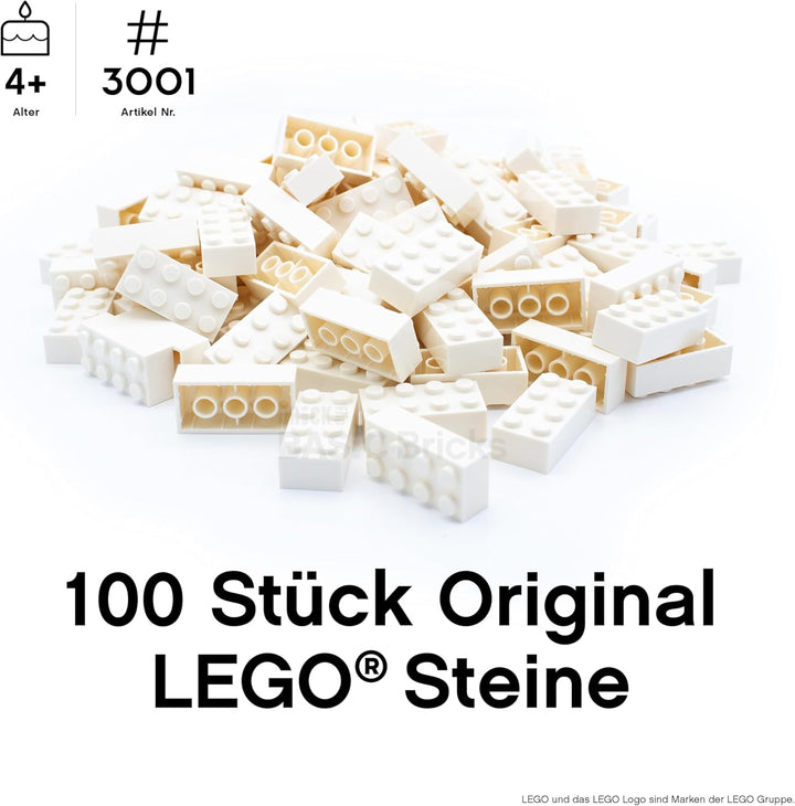 Lego Steine Classic, Weiss, 2x4 Bausteine, 100 Stück - Einzelteile Starterset, Lego Zubehör und Erwe