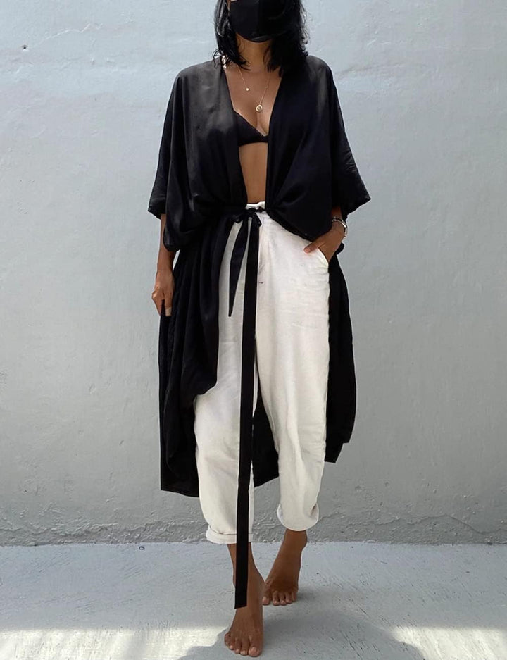 Bsubseach Damen Lange Strand Strandponcho für Bademode Sexy Bikini Beach Kimono Strickjacke A-schwar