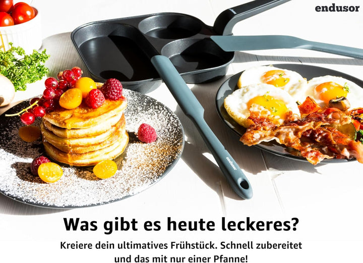 endusor Spiegeleipfanne mit Deckel (21cm) - Frühstückspfanne dreigeteilt mit Antihaft-Beschichtung f