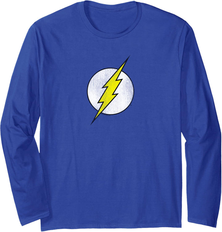 The Flash Logo Distressed White & Yellow Langarmshirt