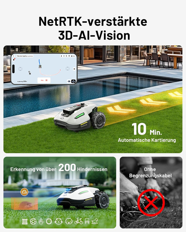 MAMMOTION YUKA Mini 500 Mähroboter, bis zu 500 m², UltraSense AI Vision und RTK, 45% Steigung, Autom