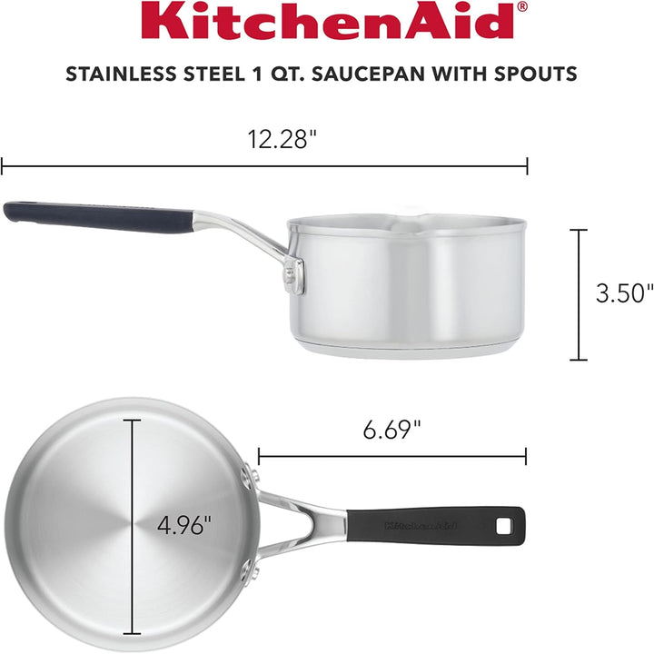 KitchenAid 71018 Stielkasserolle mit Ausgiesser, Edelstahl gebürstet Stielkasserolle (1 Quart), Stie