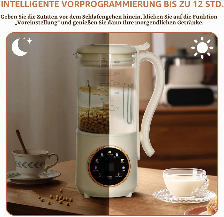Nussmilchmaschine 1,4L, Automatischer Nussmilchbereiter, mit Startverzögerung, Selbstreinigung, LED-