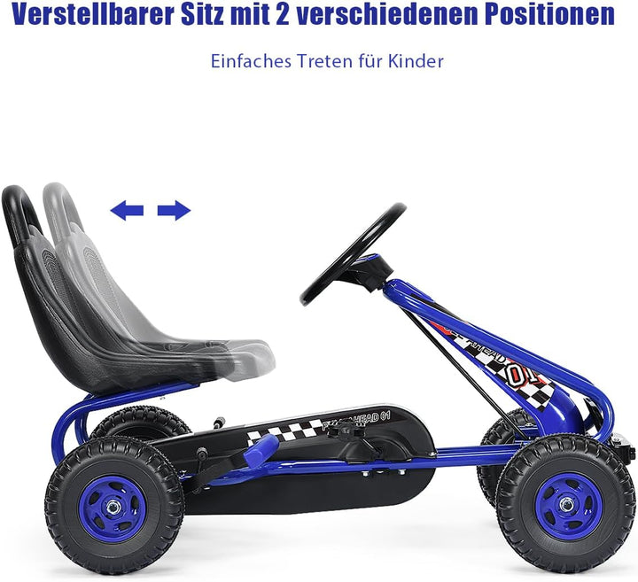 SOARS Gokart, Tretauto mit verstellbarem Sitz & Fusspedal, Go Kart mit Handbremse, Kinderspielfahrze