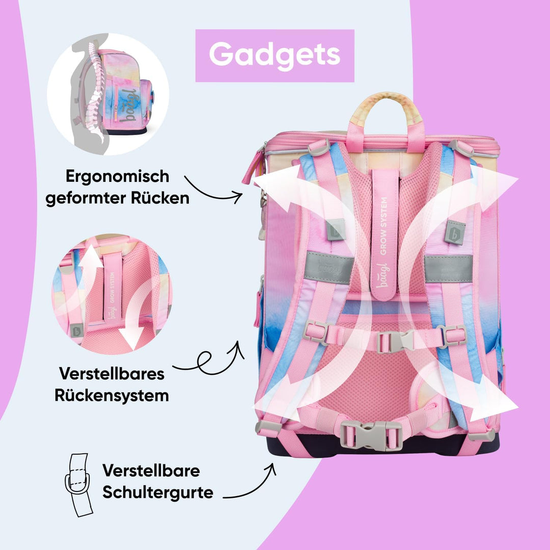 Baagl Schulranzen Mädchen Set 3 Teilig (Zippy Schultasche für 1. Klasse, Mäppchen, Turnbeutel), Grun
