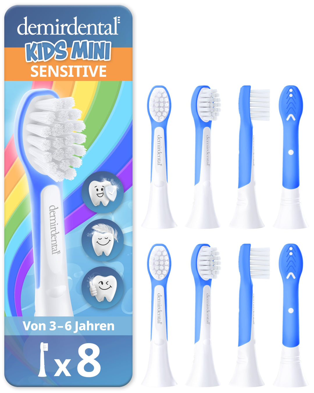 demirdental Kinder Ersatzbürsten passend für Philips Sonicare Kids, Compact Mini Bürstenköpfe für 3-