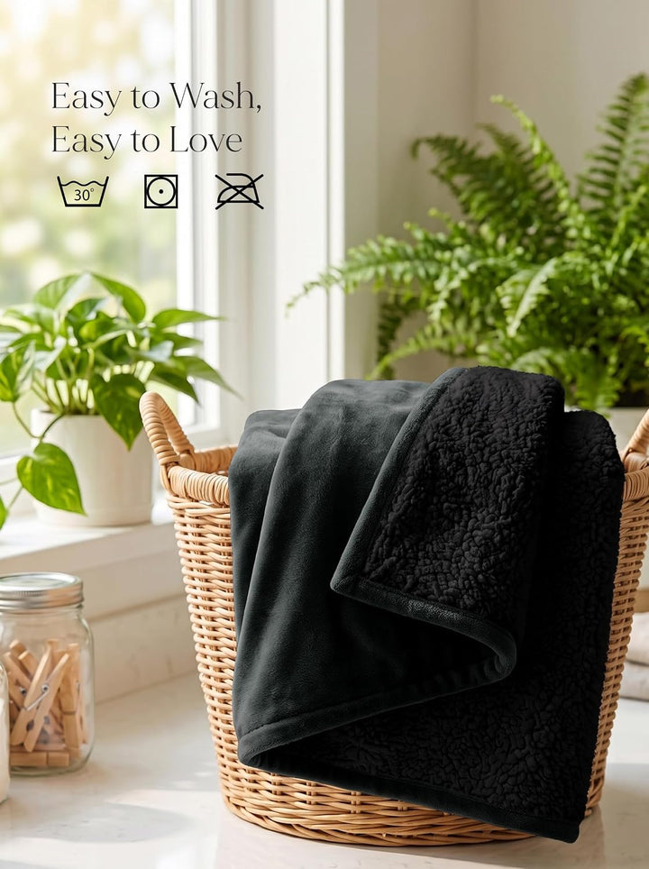 Utopia Bedding Sherpa Decke [Schwarz, 228x228 cm] - 480GSM Thick Warm Plüsch Fleece Wendedecke für B