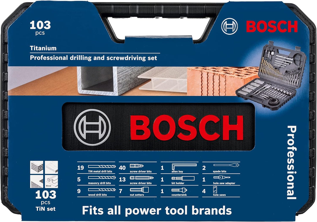 Bosch Professional 103tlg. Bohrer- und Bit Set Titanium Box (für Holz, Stein und Metall, Zubehör Boh