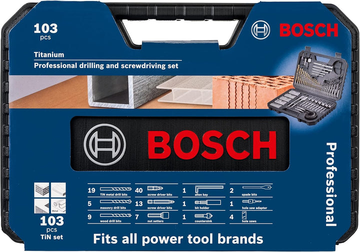 Bosch Professional 103tlg. Bohrer- und Bit Set Titanium Box (für Holz, Stein und Metall, Zubehör Boh