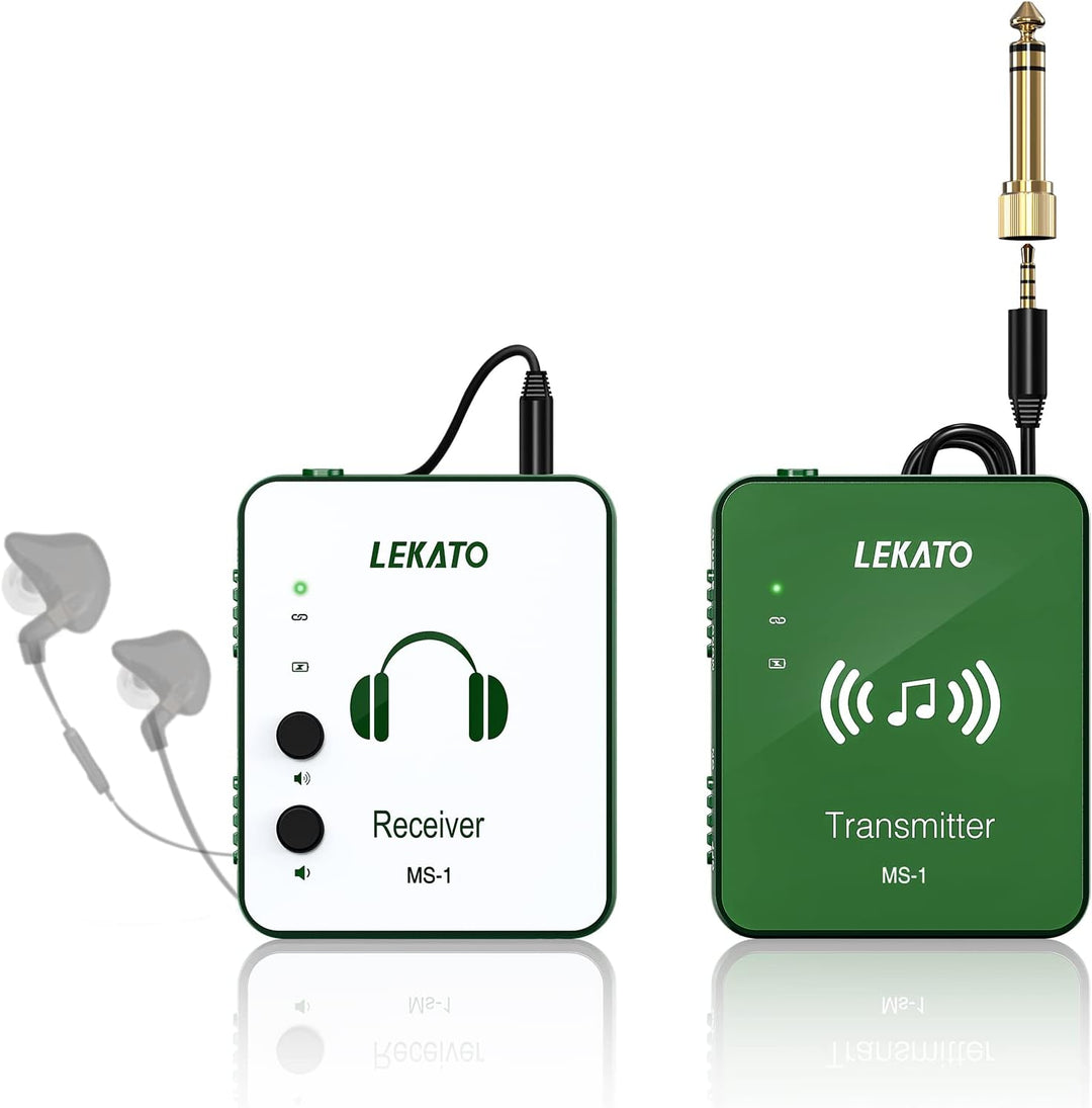 LEKATO Kabelloses In-Ear-Monitorsystem, 2,4 GHz, kabelloses IEM-System mit Sender, Gürtelpack-Empfän