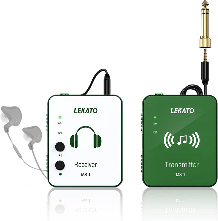 LEKATO Kabelloses In-Ear-Monitorsystem, 2,4 GHz, kabelloses IEM-System mit Sender, Gürtelpack-Empfän
