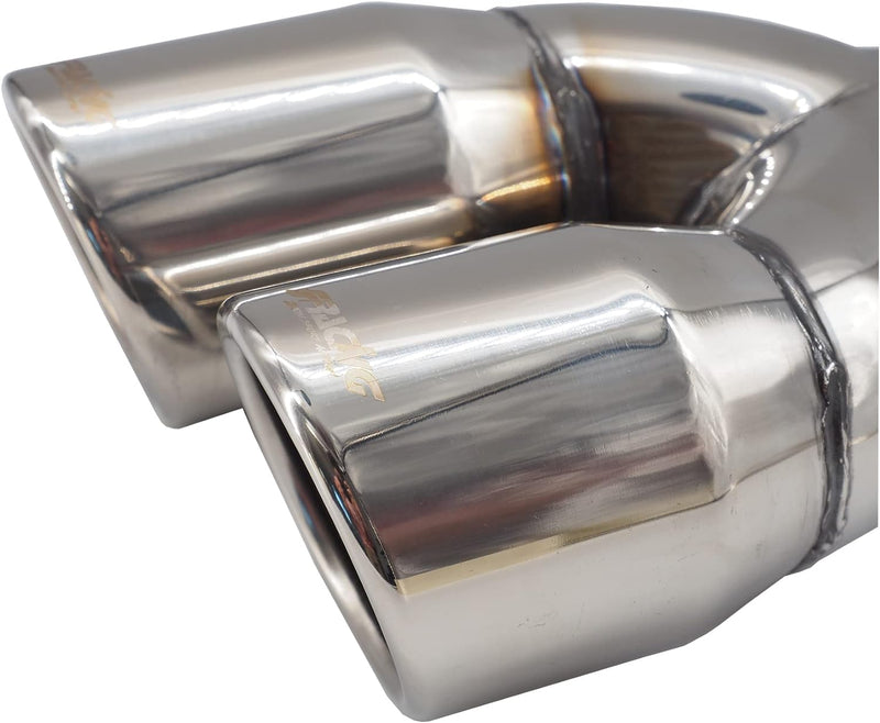 Simoni Racing Auspuffzierstück Doppel Rechts Rund/Schräg Edelstahl - Ø70xL220mm - Anschluss ->58mm