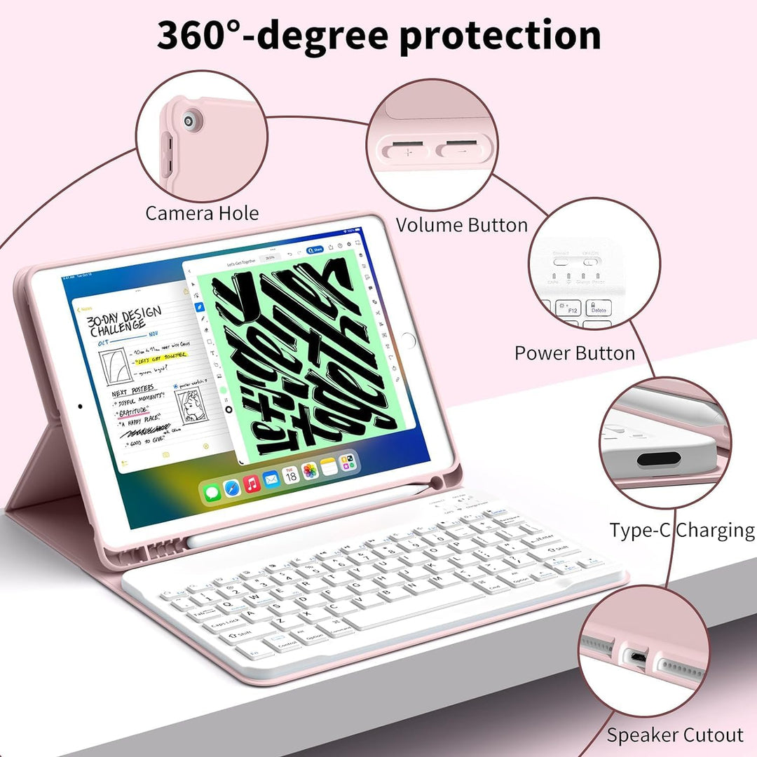 JKSML Tastatur Hülle für iPad 9./ 8./ 7. Generation (2021/2020/ 2019) mit Pencil Halter, Soft TPU Rü