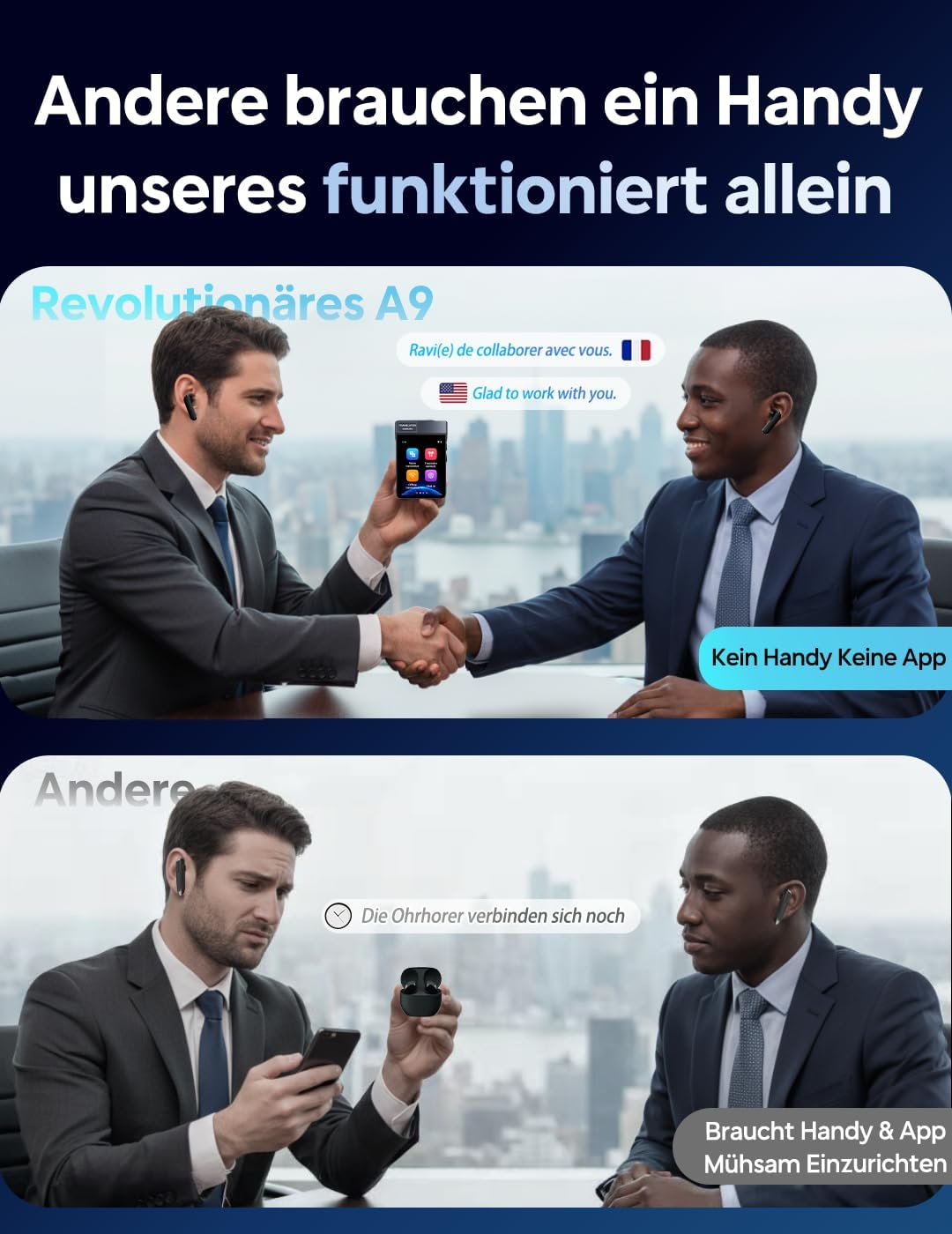 Anfier A9 KI Übersetzer Kopfhörer Testsieger 4G Anrufe &amp; Hotspot Freigabe, Echtzeit Sprachübersetzer