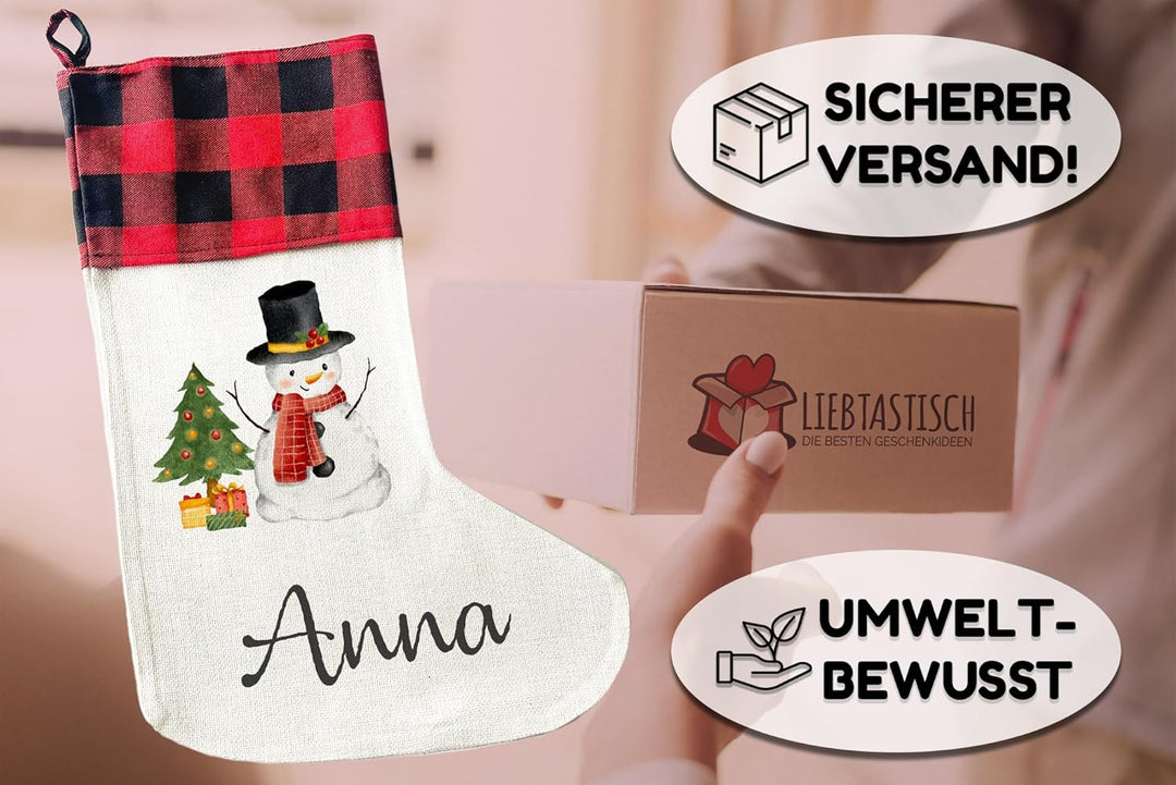 LIEBTASTISCH - Personalisierte Weihnachtssocken - 40cm x 30cm - Weihnachtsstrumpf zum Nikolaus oder