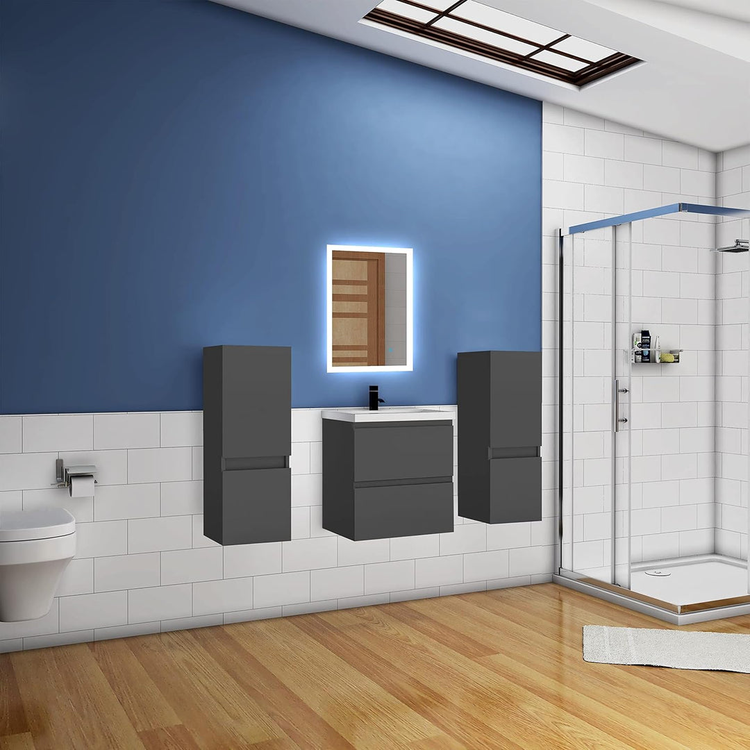 Waschtisch mit Unterschrank 50 cm Badmöbel Set mit Waschbecken Mineralguss Gäste WC Anthrazit Matt 5