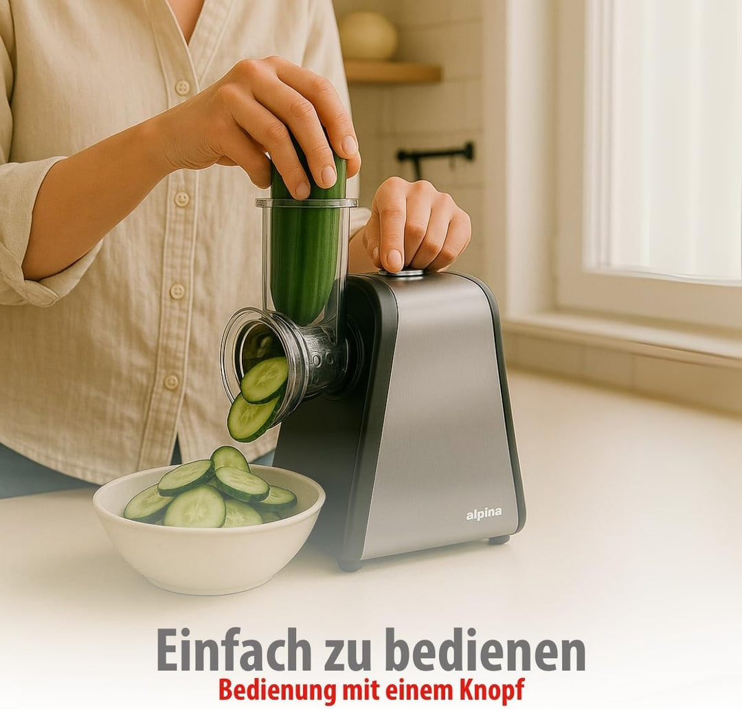 alpina 4-in-1 Gemüseschneider Elektrisch - Multifunktional Zerkleinerer - Küchenreibe - Gemüsereibe
