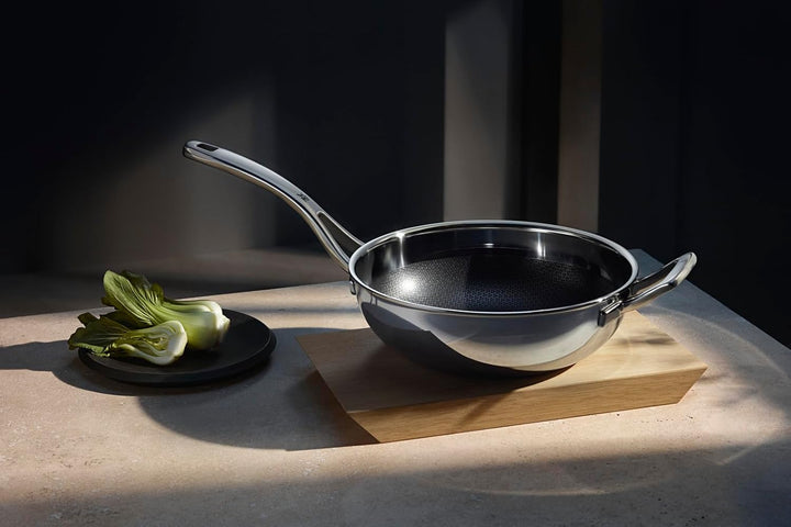 WMF Set 2-teilig Profi Resist Wokpfanne 28 cm, Wokpfanne Induktion, Mehrschichtmaterial vollbeschich
