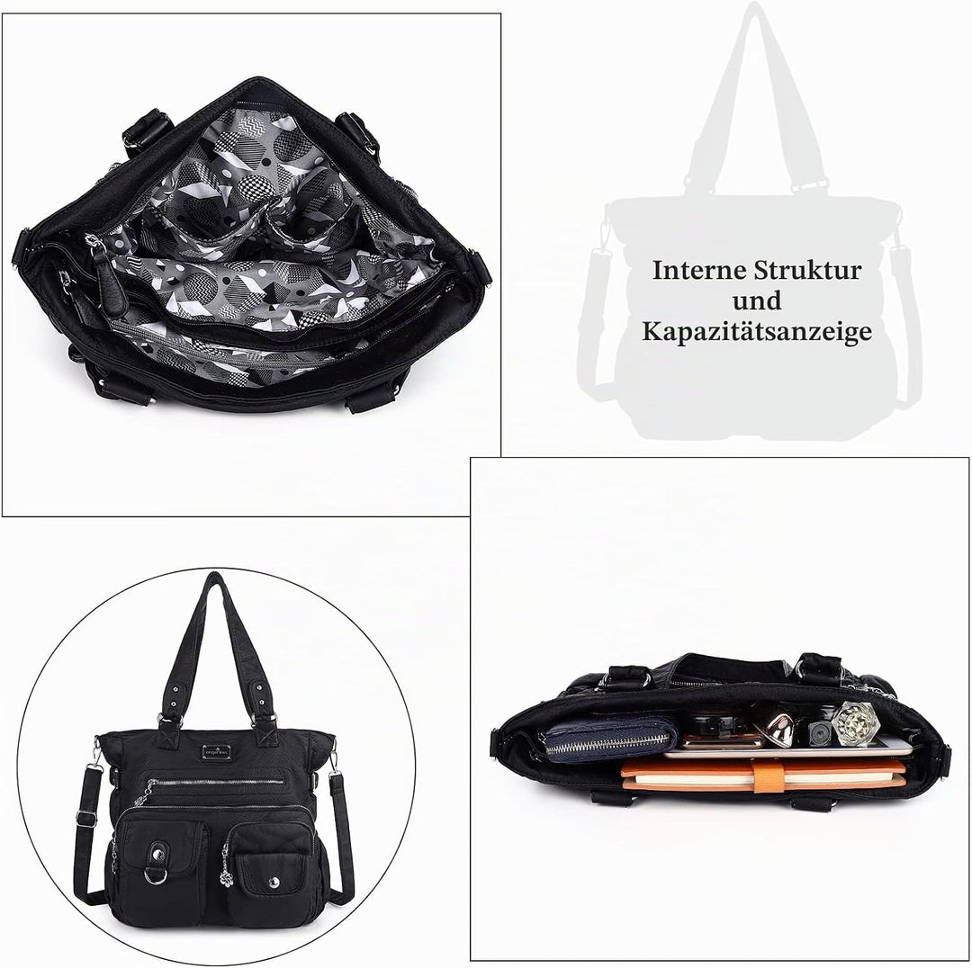 Angel Kiss Handtasche Damen Schultertasche Multifunktionale Umhängetaschen Gewaschenes Veganes Leder
