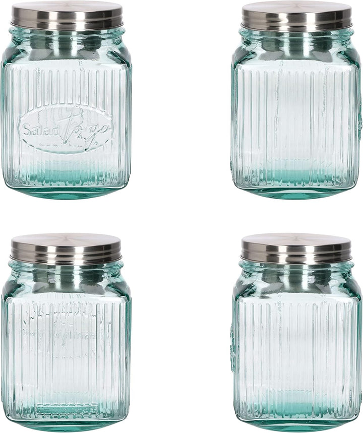 MamboCat 3tlg Set Salat to Go Vorratsglas 1 L I Aufbewahrungsbehälter für Salat I 100% recyceltes Gl