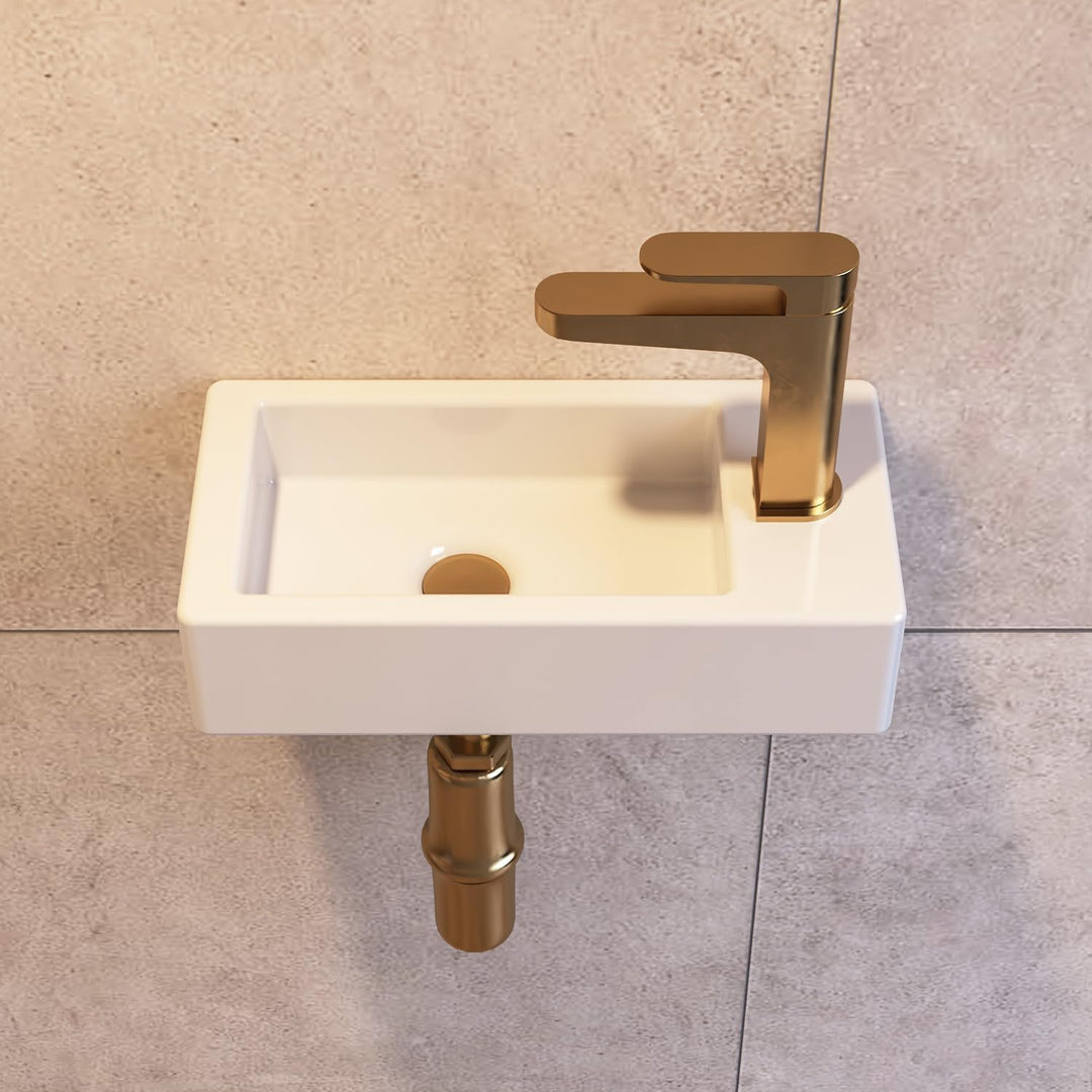 DeerValley DV-1V081R Badezimmerwaschbecken aus Keramik zur Wandmontage, Kleines Badezimmer, Weisses