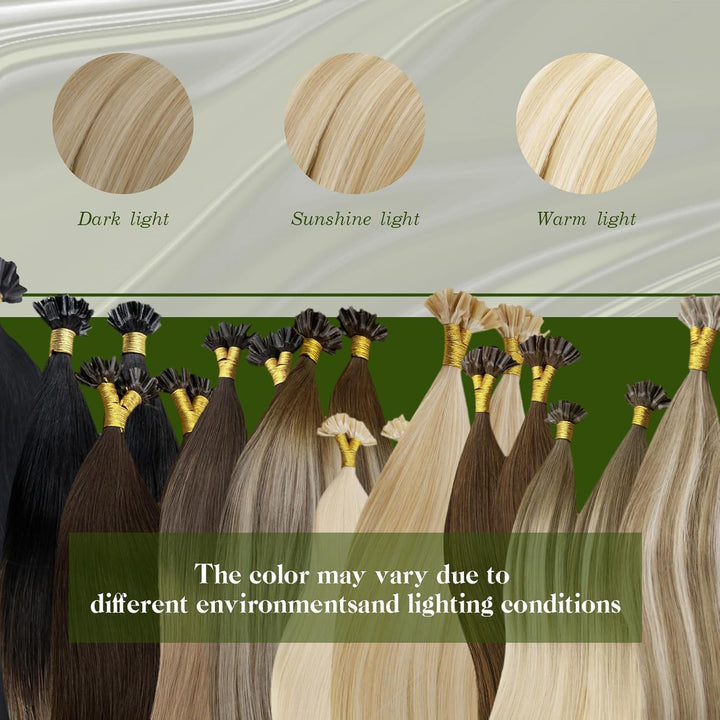 RUNATURE Blond Extensions Echthaar Bondings Highlight 40cm Glatt Keratin Bonding Extensions Echthaar