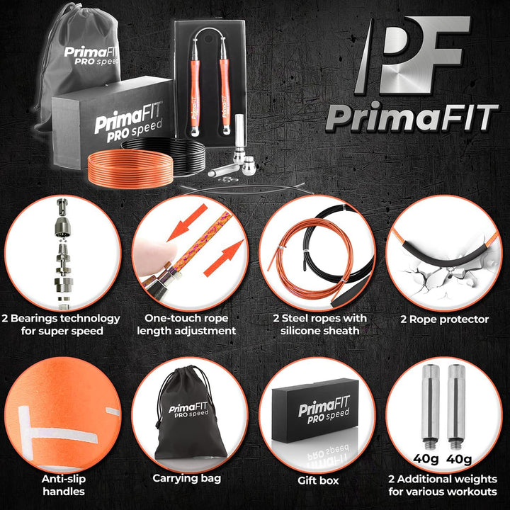 PrimaFIT Springseil Erwachsene Fitness Pro Speed Jump Rope 3m Seilspringen Verstellbar Mit Gewichten