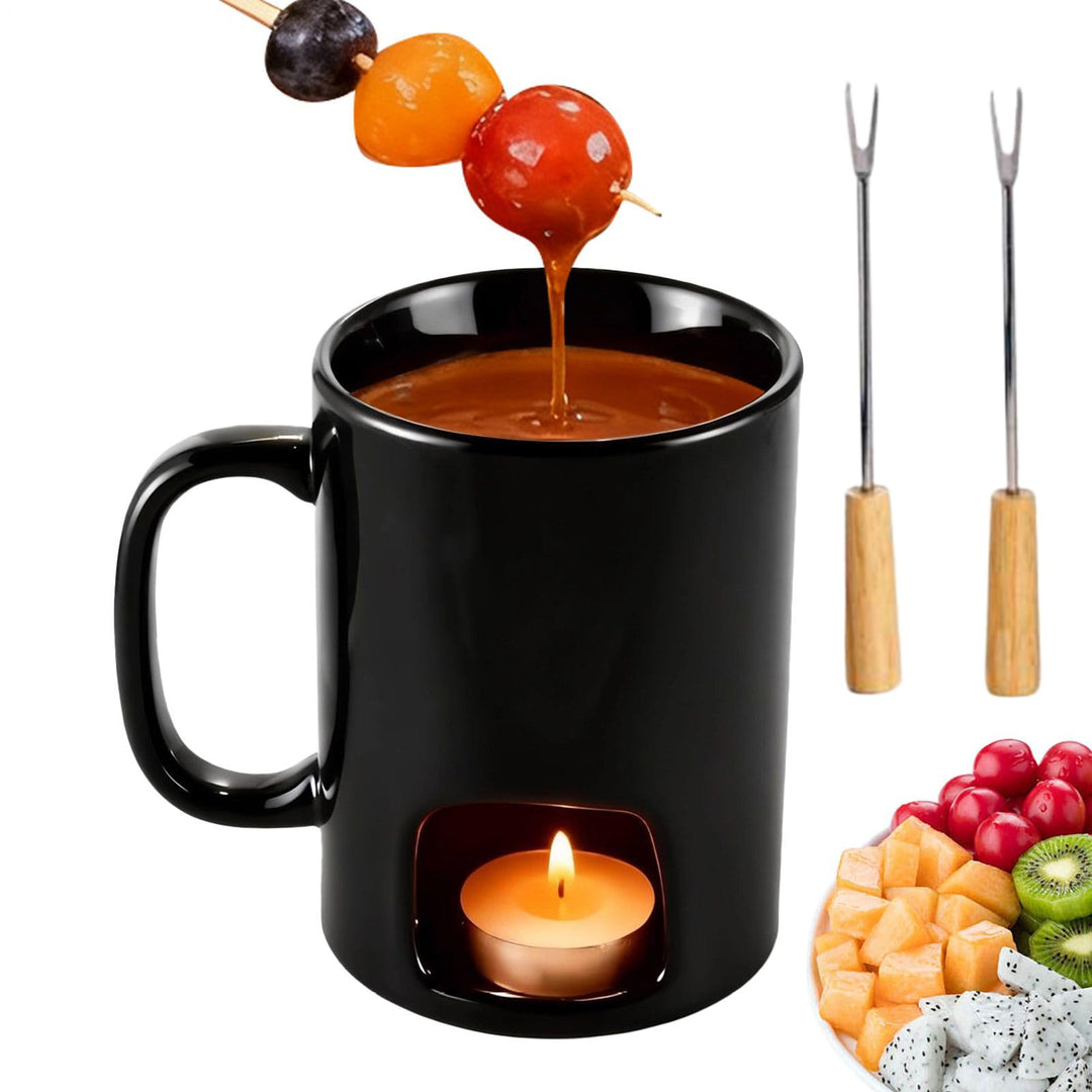 Schokofondue Tasse, Becher Zum Schmelzen Von Schokolade, Keramik Schokoladenfondue Tasse Mit 2xGabel