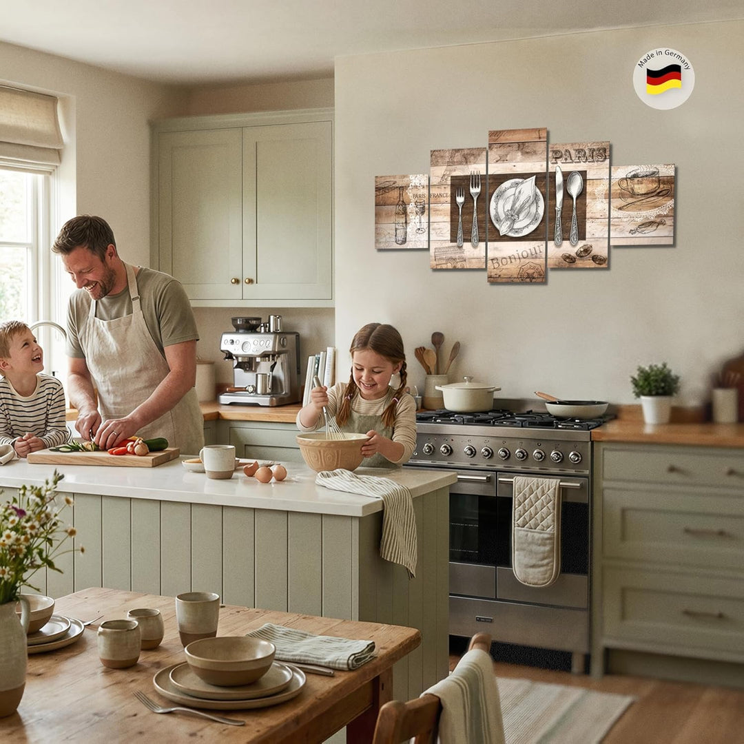Runa Art Bild Esszimmer Küchenbilder Küche Abstrakt 5 Teilig Kaffee Beige Braun Wandbilder auf Vlies