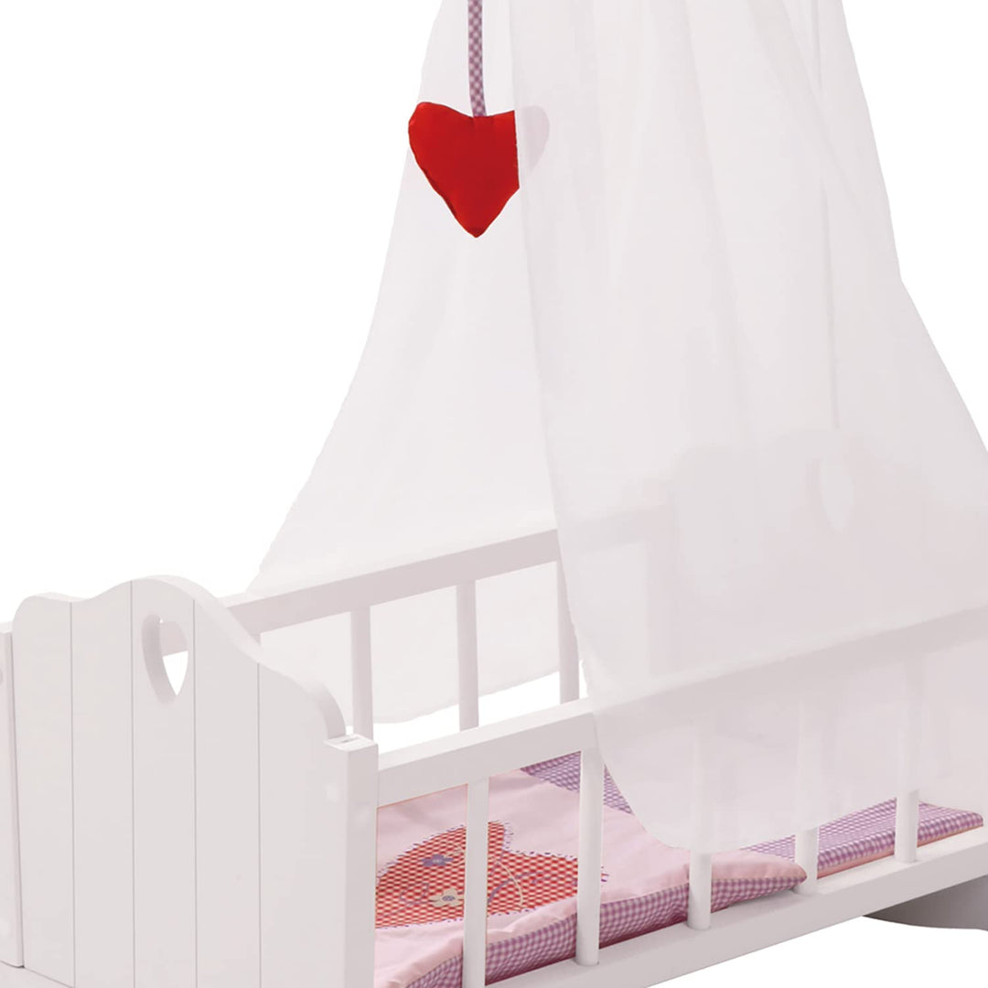 roba Puppenwiege aus Puppenmöbel Serie „Fienchen“, Puppenbett zum Wiegen inkl. textiler Ausstattung,