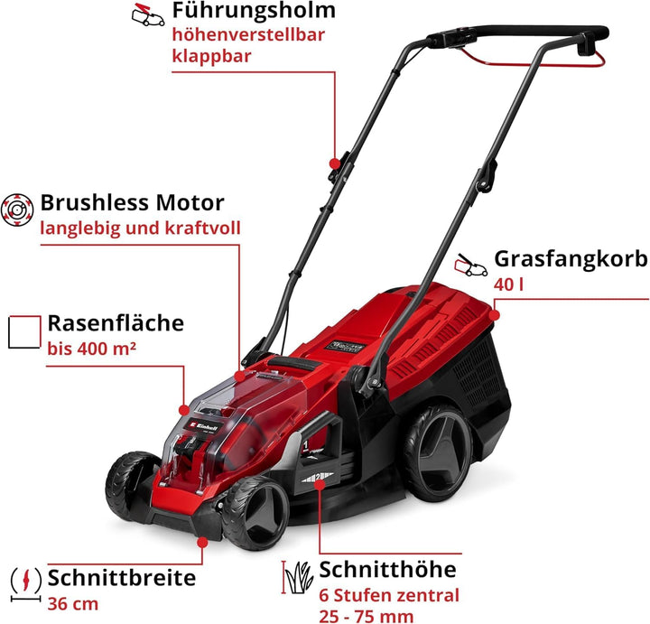 Einhell Akku-Rasenmäher GE-CM 36/36 Li Kit Power X-Change (36 V, 36 cm Schnittbreite, bis 400 m², Br