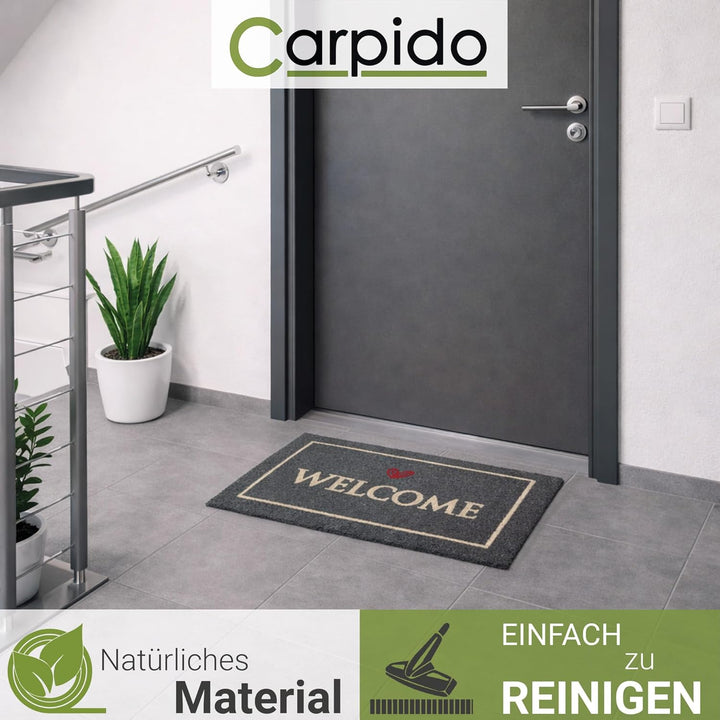 Fussmatte Kokos Welcome schwarz – Türmatte 40x60 cm – antibakterielle Eingangsmatte – Kokosmatte mit