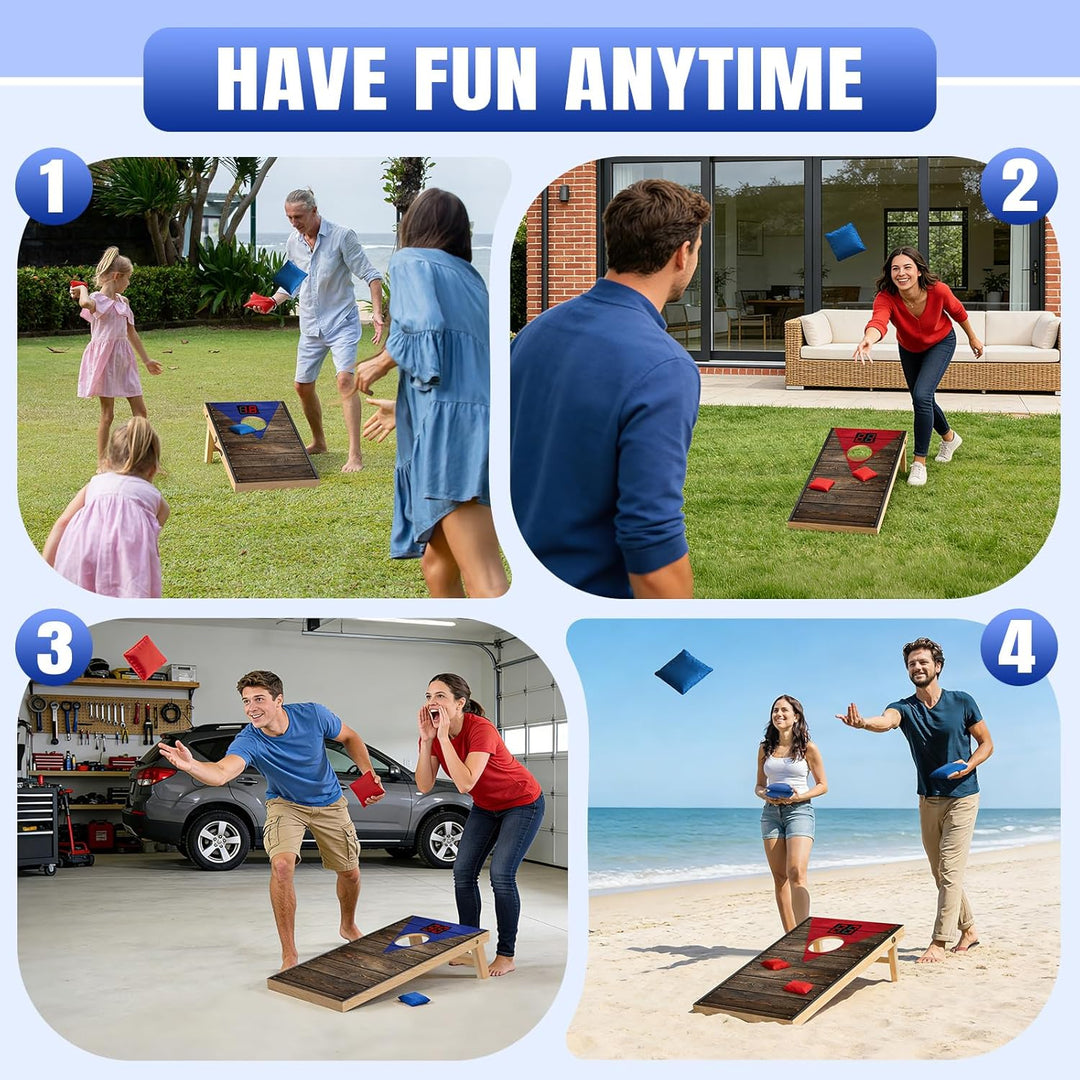 NZQXJXZ Cornhole Spiel Outdoor mit Automatischem Punktezähler, 60x35cm Massivholz Premium Corn Hole
