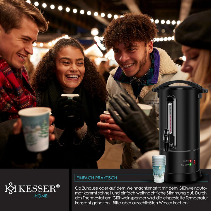 KESSER® Glühweinkessel 10L Edelstahl Inkl. 10x Becher Glühweinkocher mit Thermostat Glühweinautomat