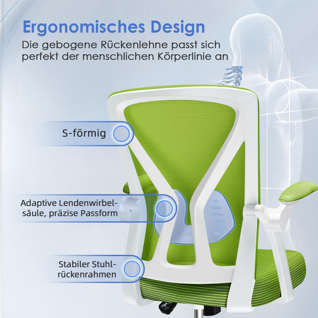 Hinonde Bürostuhl,Bürostuhl Ergonomisch,Höhenverstellbare Bürostühle,Drehstuhl mit Lendenwirbelstütz
