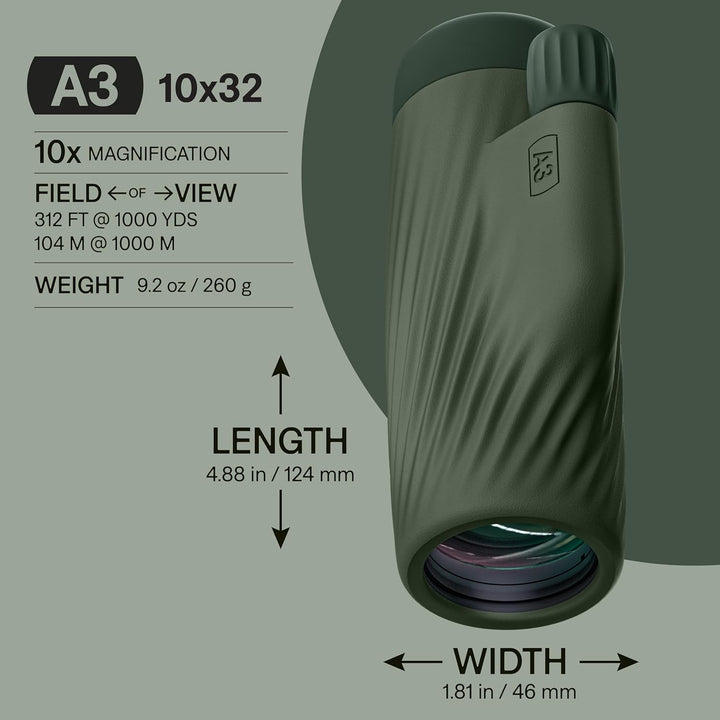 Bushnell – A3 10x32 – Monokular – Laurel Green – Dachkantprisma – Wasserdicht – Dachkantprisma – Vol