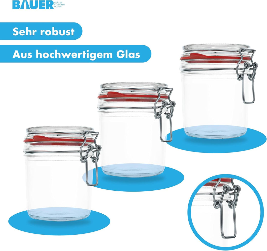 Flaschenbauer - 6er Set Drahtbügelgläser 530ml - Vorratsglas mit Dichtungsringen inkl. Etiketten, Ei