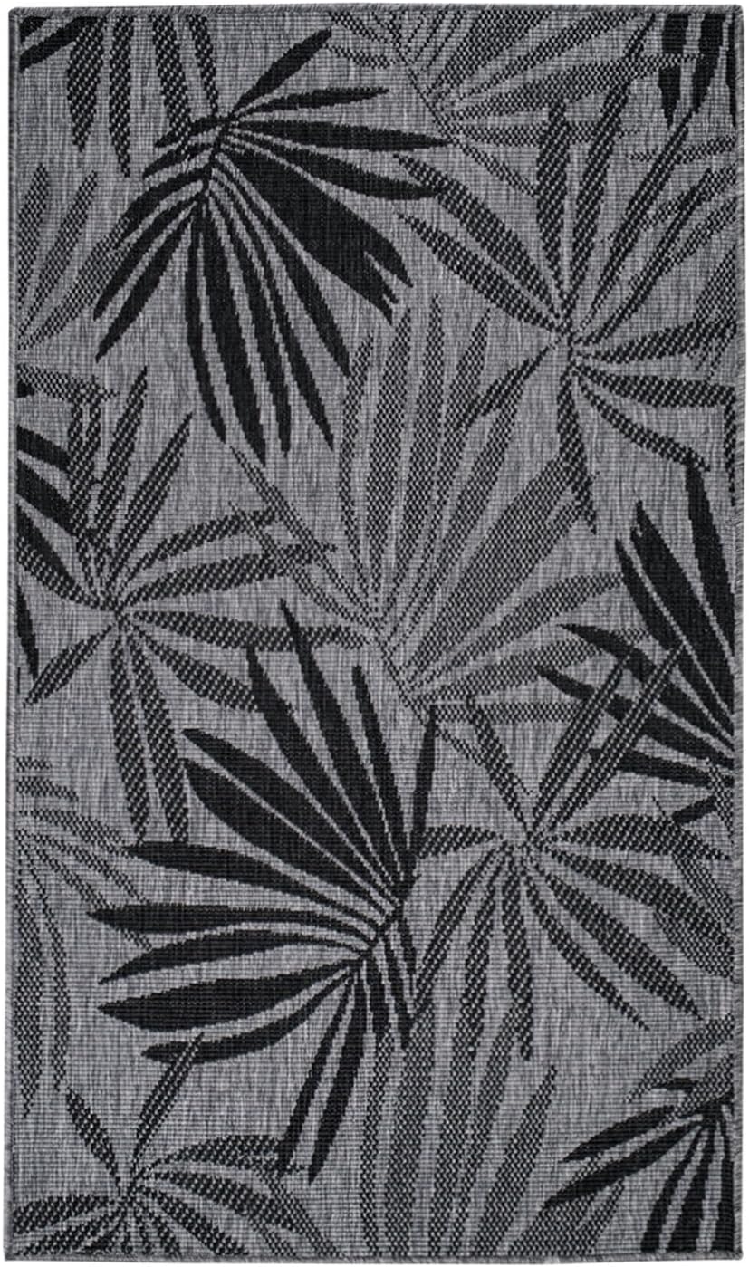 carpet city In- & Outdoor-Teppich Anthrazit, Grau - Wendeteppich - 80x150 cm - Florales Muster - Wet