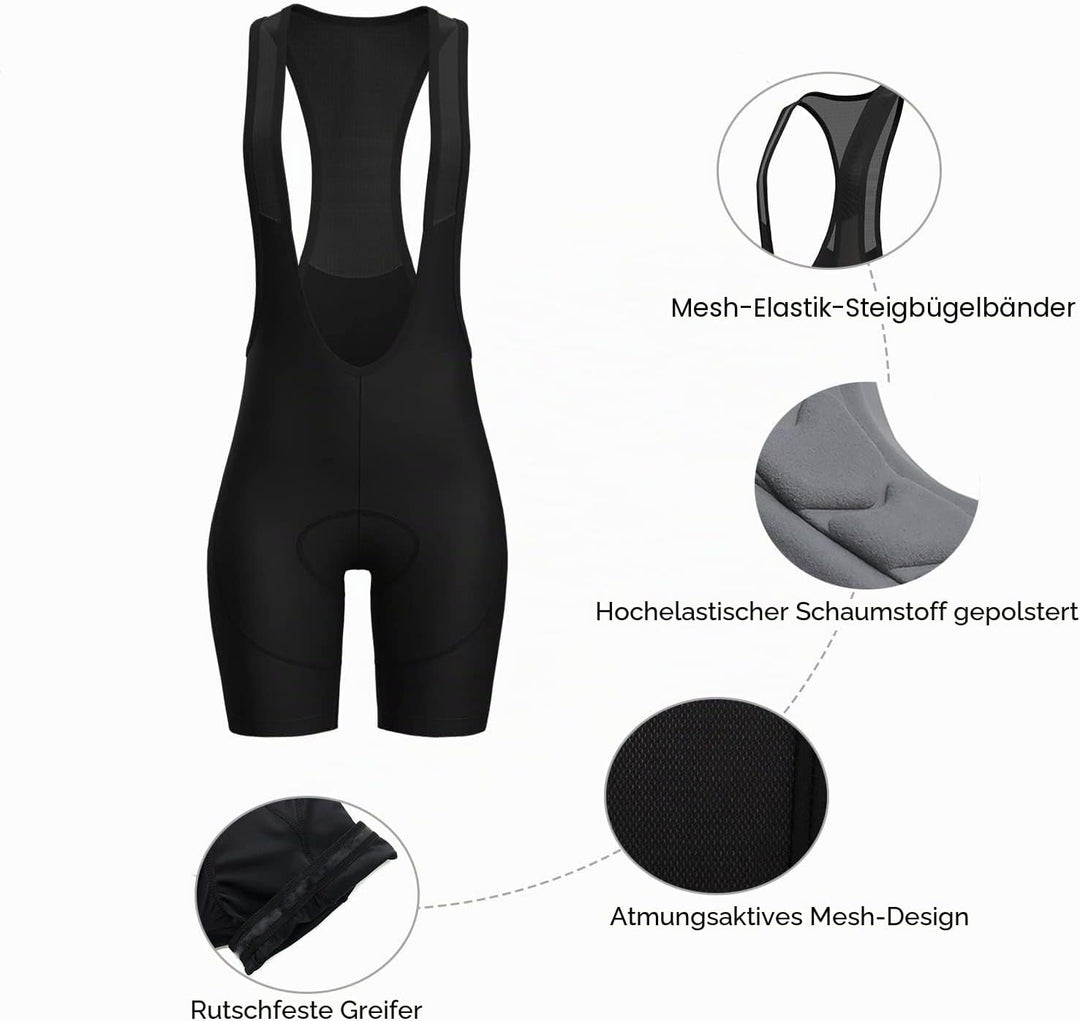 Lo.gas Damen Radhose 3D Gel gepolsterte Trägerhose mit breitem Bund für Radfahren, Spinning, Rennrad