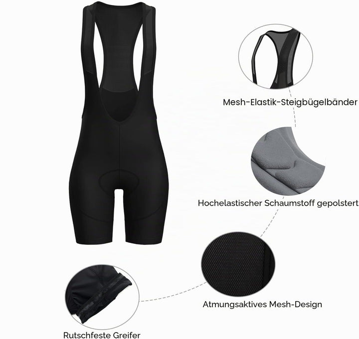Lo.gas Damen Radhose 3D Gel gepolsterte Trägerhose mit breitem Bund für Radfahren, Spinning, Rennrad