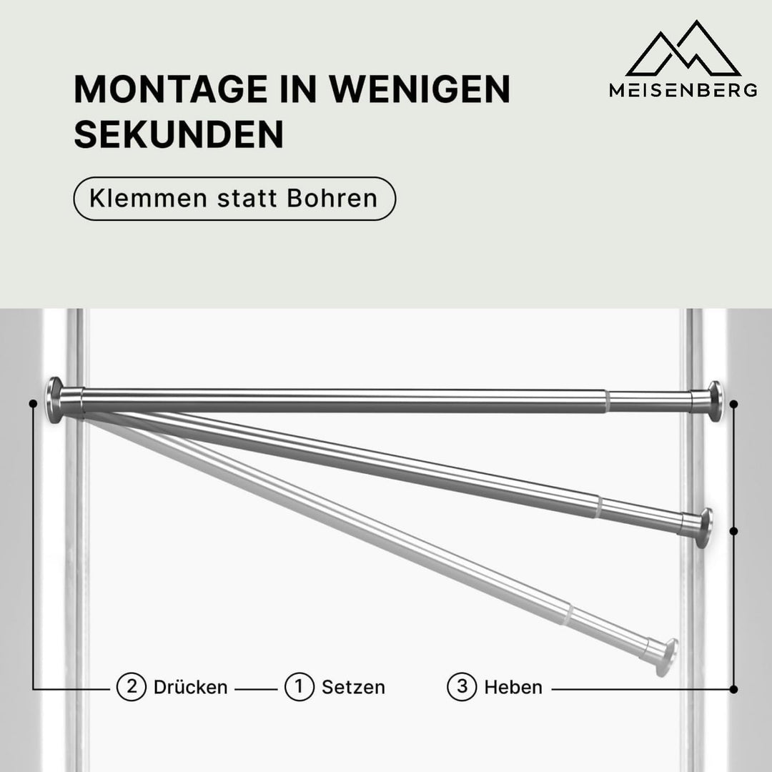 MEISENBERG Vorhangstange ohne Bohren 50-80cm - Gardinenstange zum Klemmen - Edelstahl - Spannstange