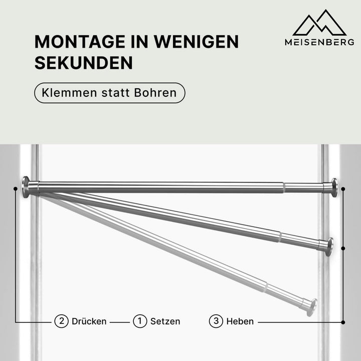 MEISENBERG Vorhangstange ohne Bohren 50-80cm - Gardinenstange zum Klemmen - Edelstahl - Spannstange