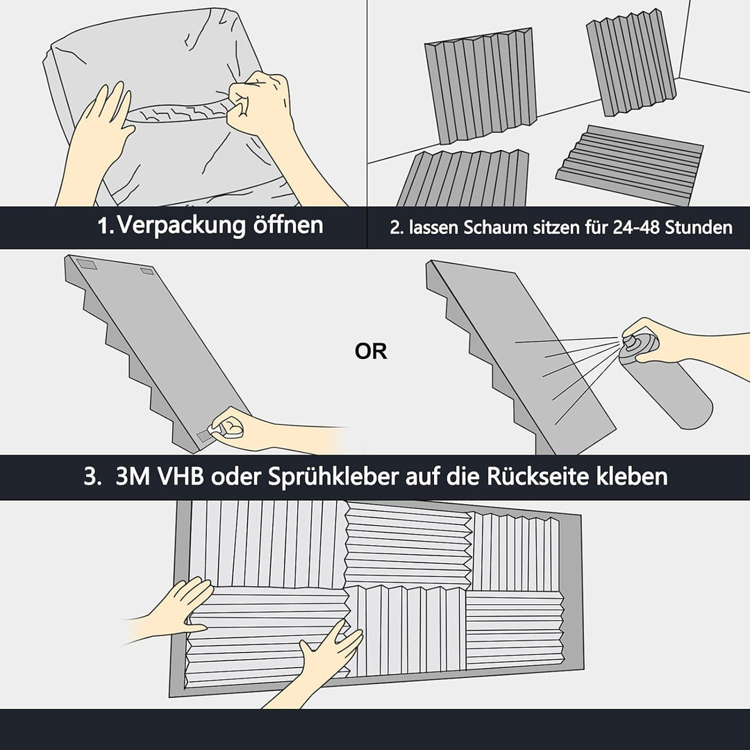 60 Stück Akustikschaum Akustikschaumstoff Matten Schaumstoff Fliesen Schallschutzmatte Schalldämmend