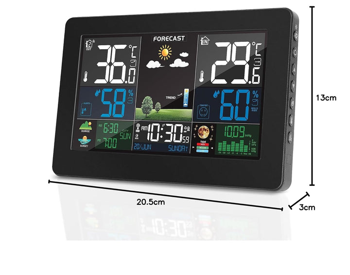 VOKSUN Wetterstation Funk mit Aussensensor, Digital Farbdisplay Funkwetterstation, DCF Funkuhr Wette
