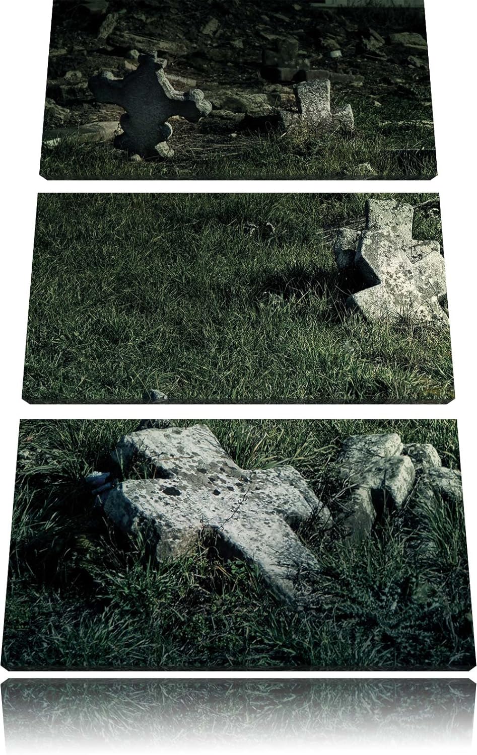 Pixxprint Friedhof schwarz weiss als Leinwandbild/Grösse: 3 Teilig (120x80) cm/Wandbild/Kunstdruck/f