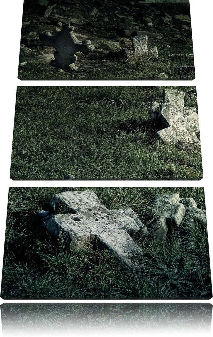 Pixxprint Friedhof schwarz weiss als Leinwandbild/Grösse: 3 Teilig (120x80) cm/Wandbild/Kunstdruck/f