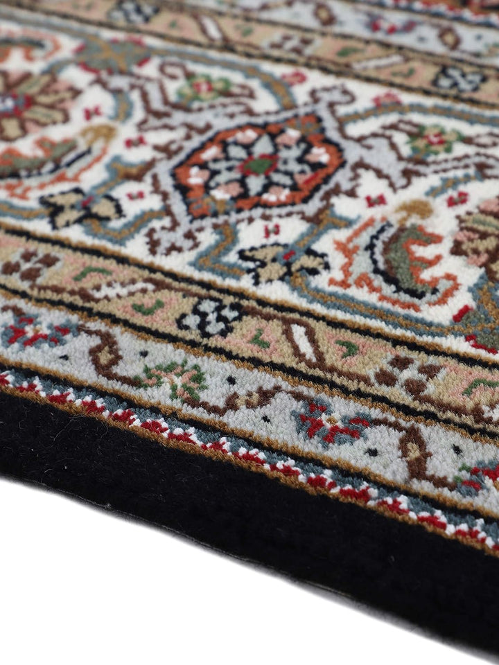 carpetfine Tabriz Mahi Teppich Schwarz 60x90 cm | Handgeknüpfter Teppich für Wohn- und Schlafzimmer
