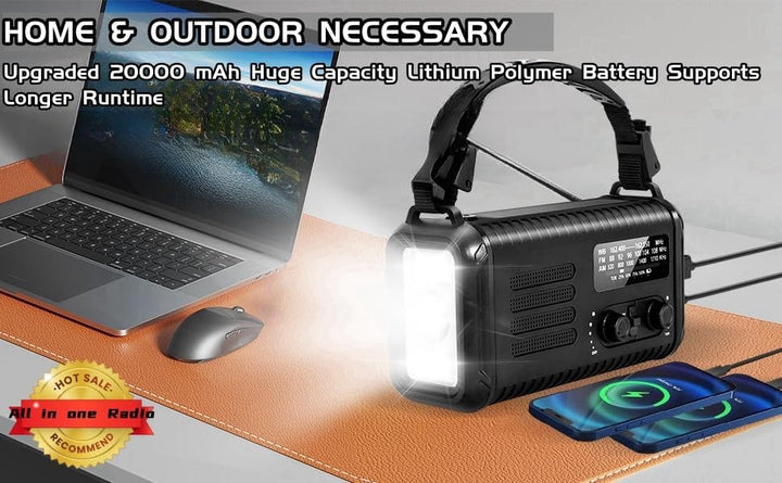 Notfallradio, Crank Wetterradio, 20000mAh Solarradio, Hand Kurbelradio mit AM/FM/NOAA, tragbares Rad