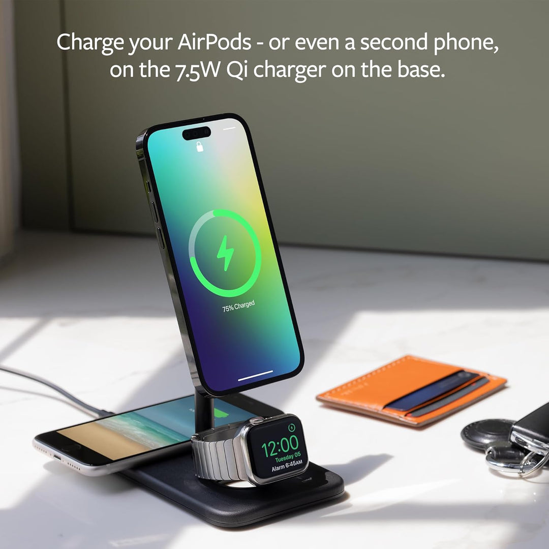 Twelve South HiRise 3 Deluxe | Compact Luxury MagSafe Stand for iPhone, AirPods and Apple Watch, Sch