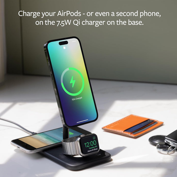 Twelve South HiRise 3 Deluxe | Compact Luxury MagSafe Stand for iPhone, AirPods and Apple Watch, Sch